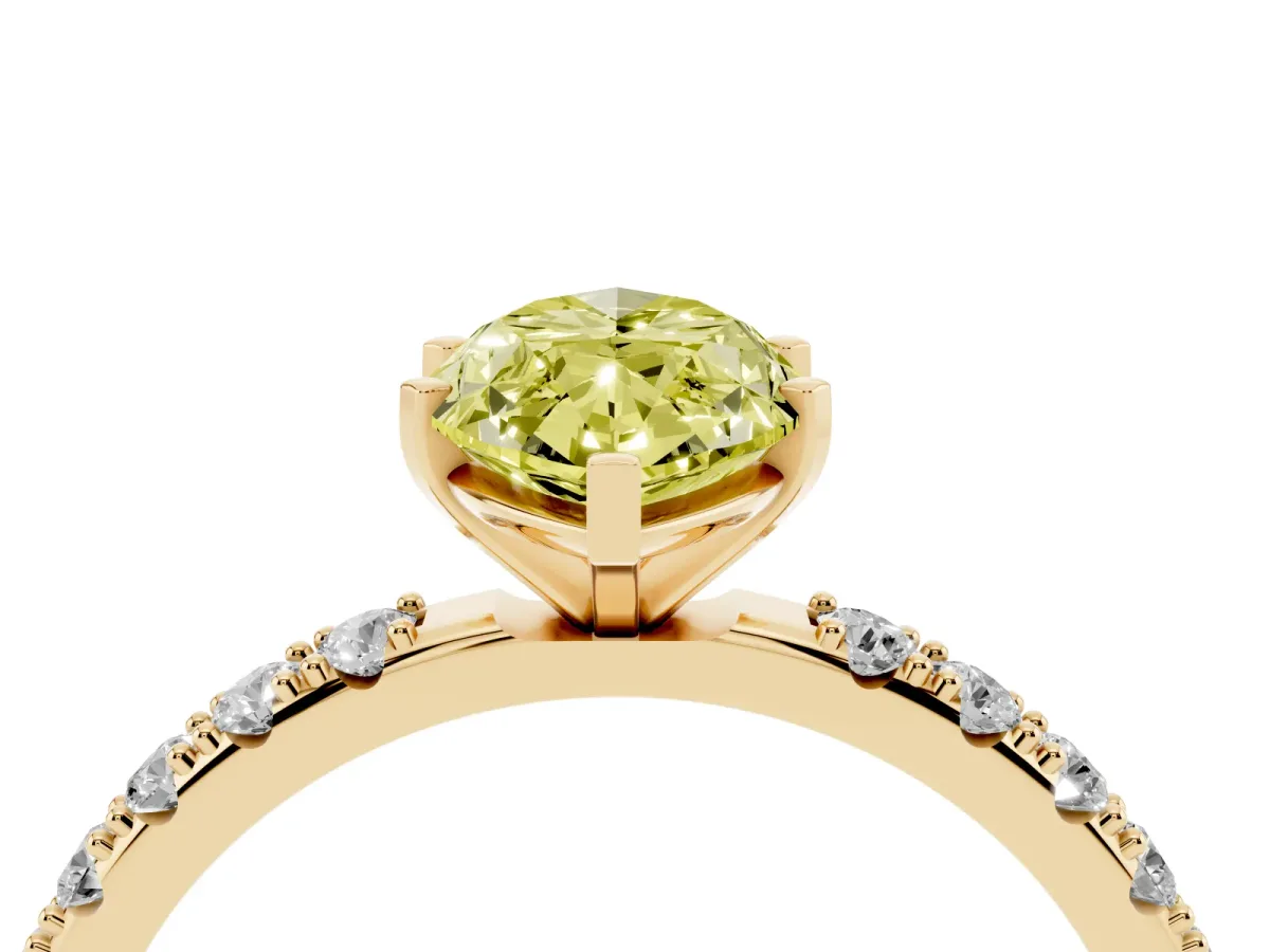 Fancy Yellow Marquise Cut Diamond Solitaire Pavé Band with Four-Prong Setting Yellow gold