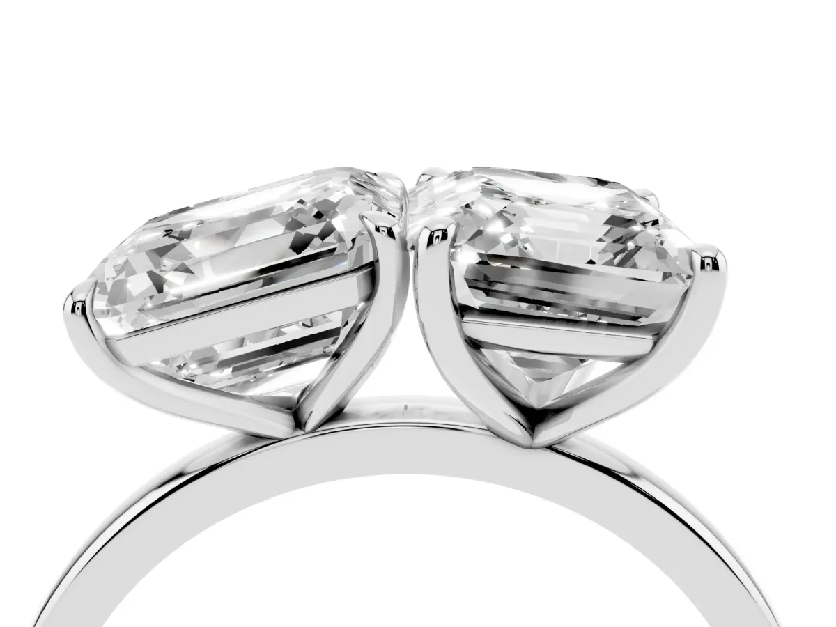 Asscher Cut and Emerald Cut Toi Moi Ring with Prong Setting White gold