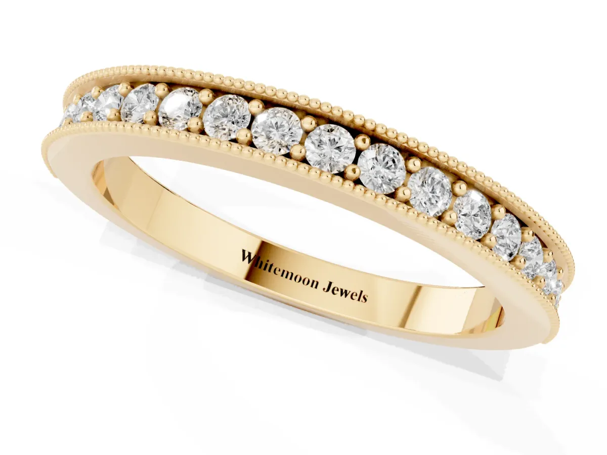 Round Diamond Milgrain Pavé Eternity Band Yellow gold