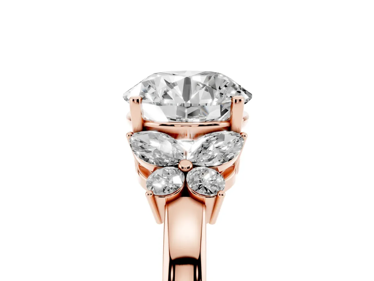 Round Cut Cut Solitaire Floral Diamond Ring with Four-Prong Setting Rose gold