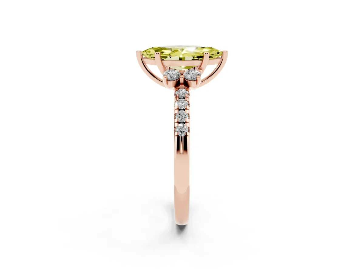 Fancy Yellow Marquise Cut Diamond Three-Stone Pave Band with Four-Prong Setting Rose gold