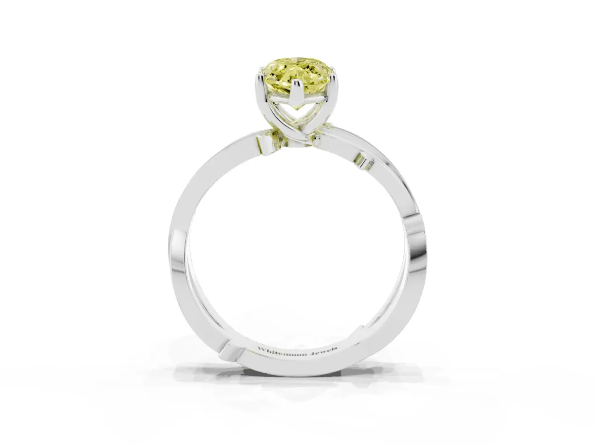Fancy Yellow Marquise Cut Solitaire Twist Band with Pavé Accents and Four-Prong Setting Silver