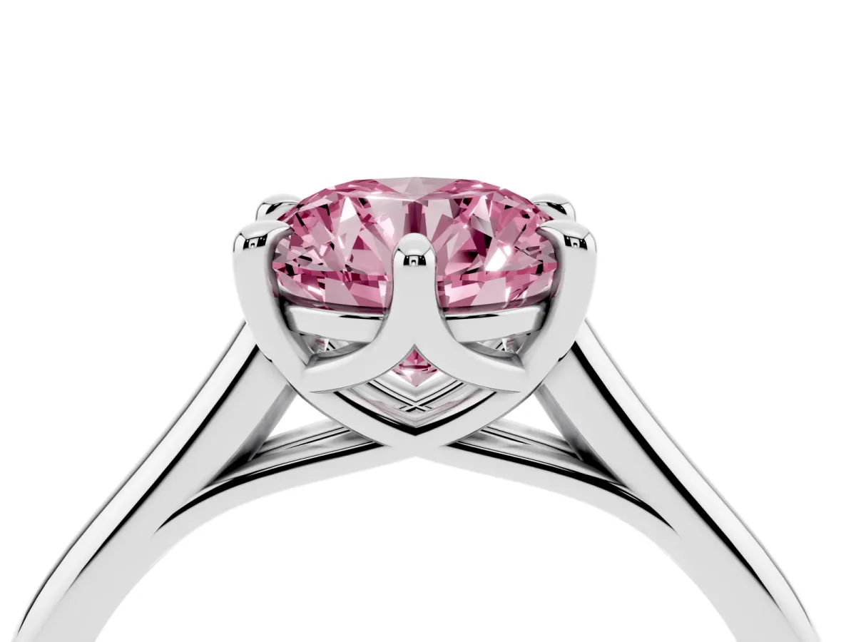 Fancy Pink Round Cut Solitaire Engagement Ring with Six-Prong Setting and Classic Band White gold