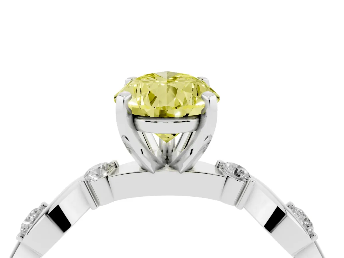 Fancy Yellow Pear Cut Diamond Solitaire Twisted Band with Round Accents and Prong Setting Silver
