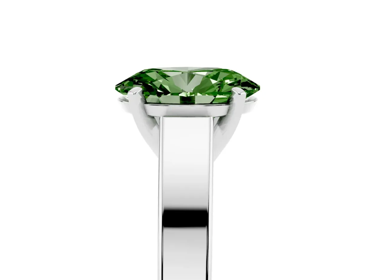 Fancy Green Oval Cut Solitaire Engagement Ring with Four-Prong Setting and Tapered Band Platinum