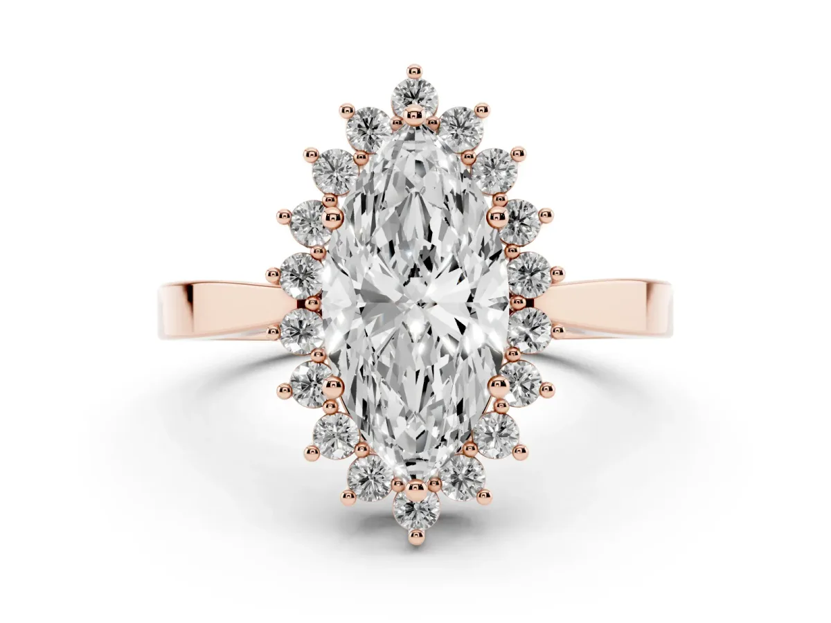 Marquise Cut Cut Diamond Halo Ring with Round Brilliant Halo and Solitaire Band Rose gold