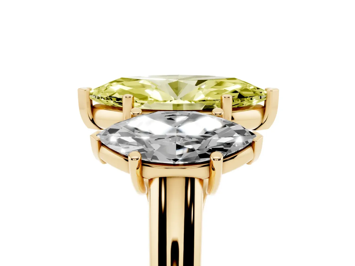 Fancy Yellow Three-Stone Marquise Cut Diamond Engagement Ring with Prong Setting Yellow gold