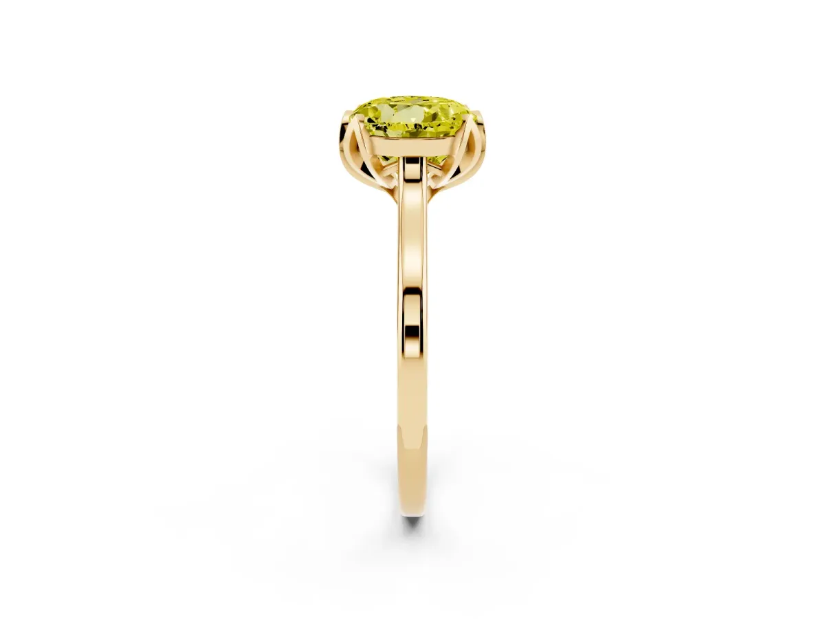 Fancy Yellow Round Cut Diamond Solitaire Ring with Flower Prong Setting and Classic Band Yellow gold