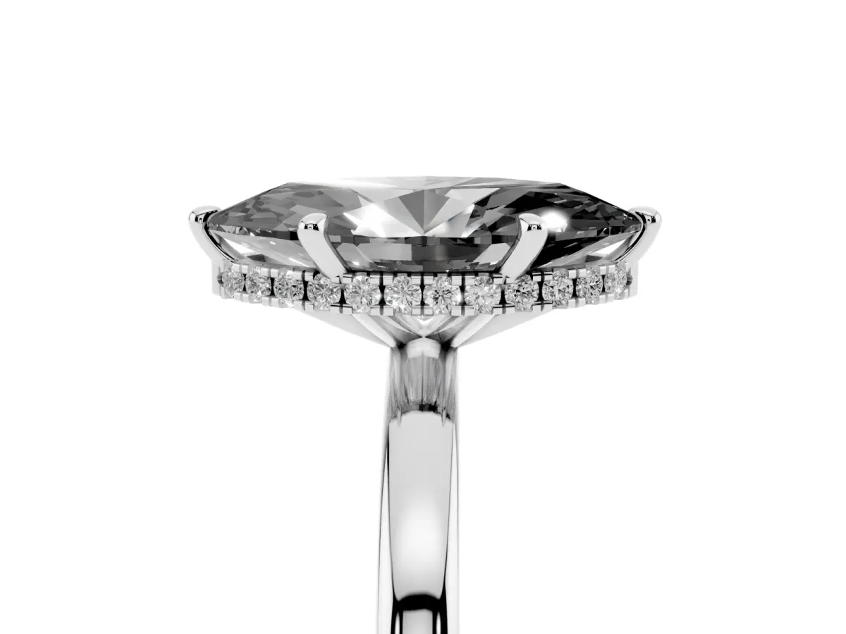 Fancy Black Marquise Cut Solitaire Engagement Ring with Cathedral Band and Four-Prong Setting White gold