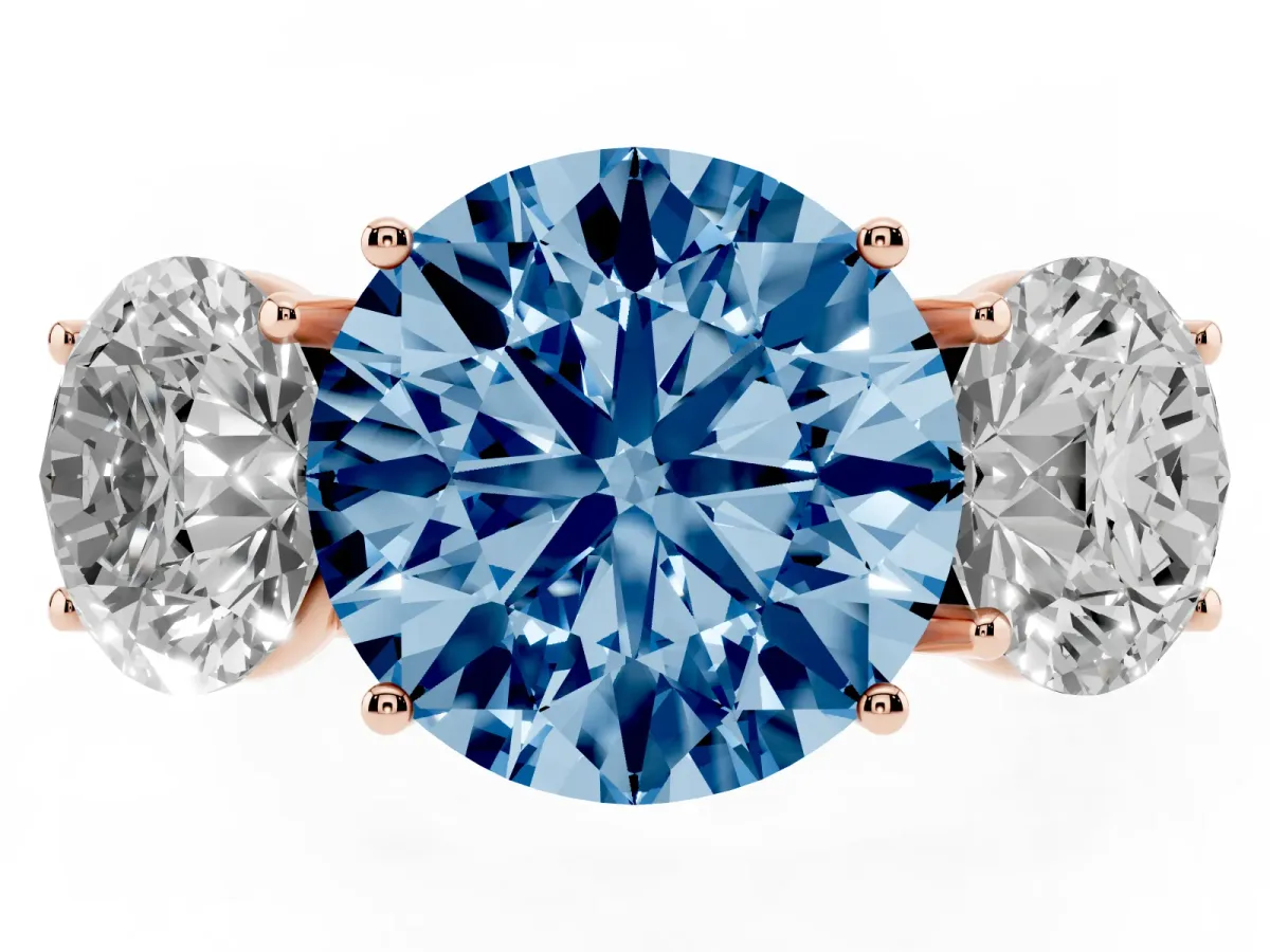 Fancy Blue Three-Stone Round Cut Diamond Braided Band Ring with Four-Prong Setting Rose gold