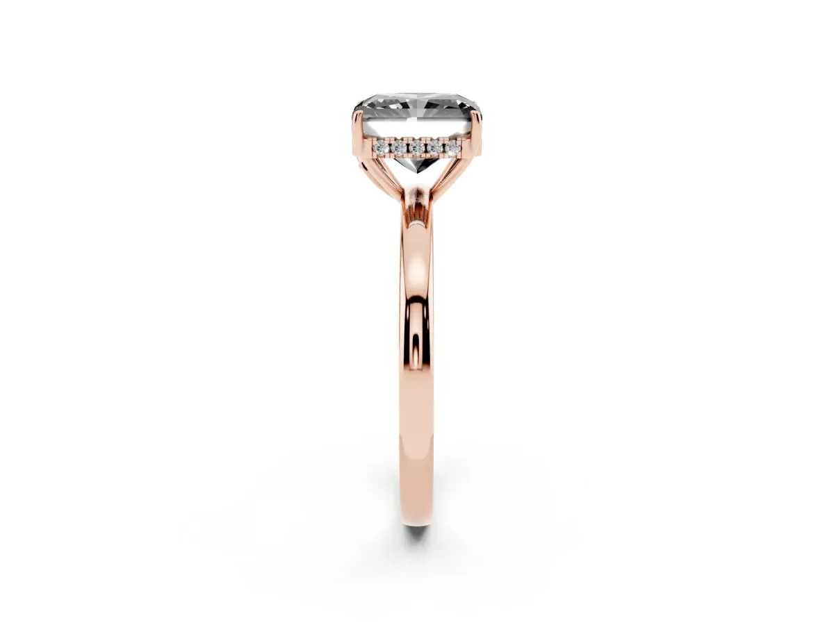 Fancy Black Radiant Cut Solitaire Diamond Ring with Prong Setting and Plain Band Rose gold
