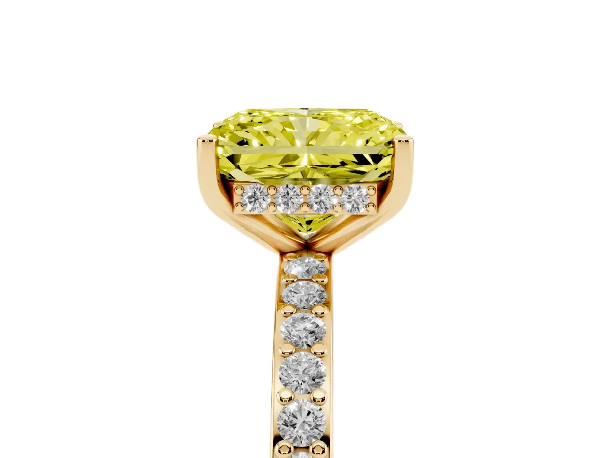 Fancy Yellow Radiant Cut Cut Diamond Pavé Band Ring with Four-Prong Setting Yellow gold