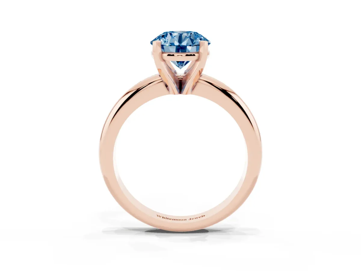 Fancy Blue Round Cut Diamond Solitaire Engagement Ring with Round Band and Four-Prong Setting Rose gold
