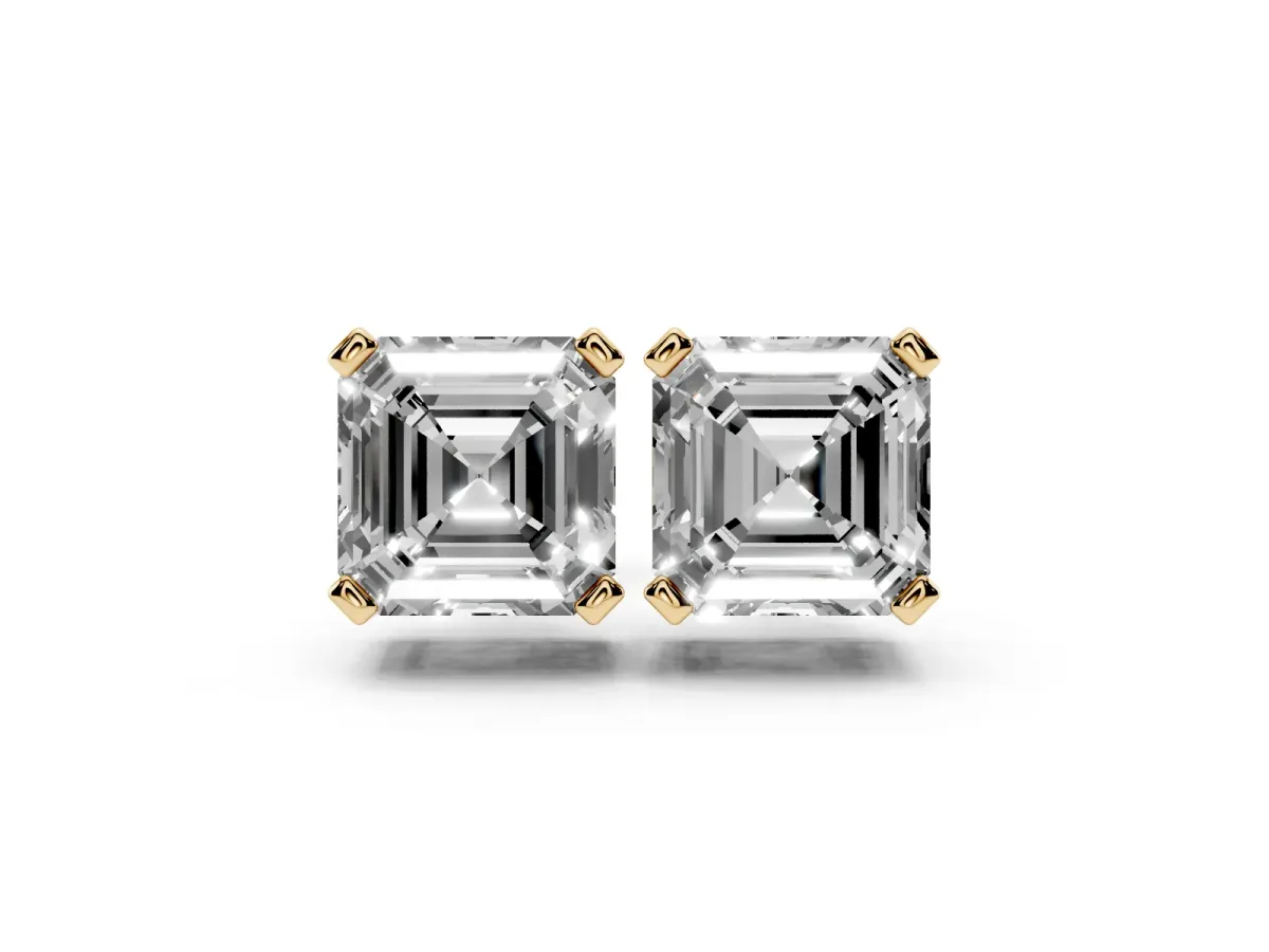 Asscher Cut Diamond Stud Earrings Yellow gold