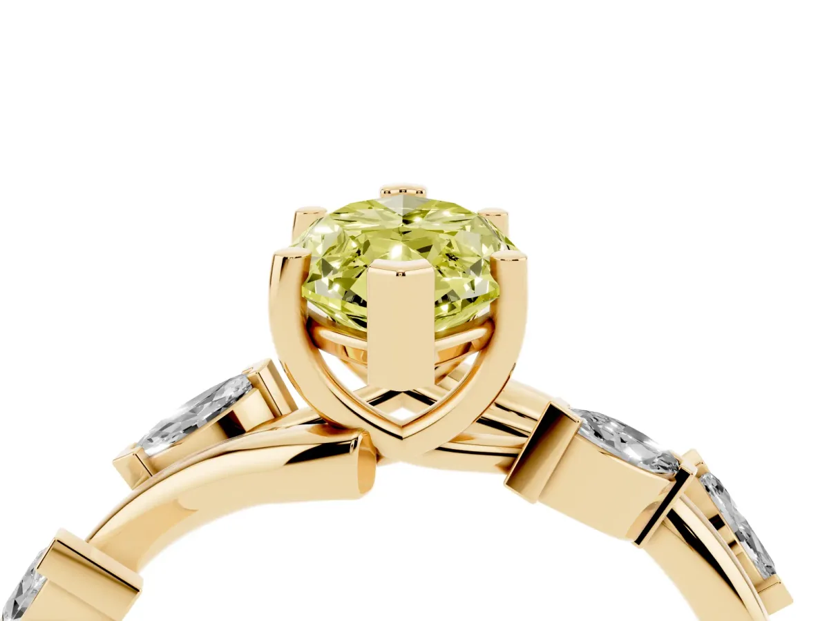 Fancy Yellow Marquise Cut Solitaire Twisted Band Marquise Accent Prong Setting Ring Yellow gold