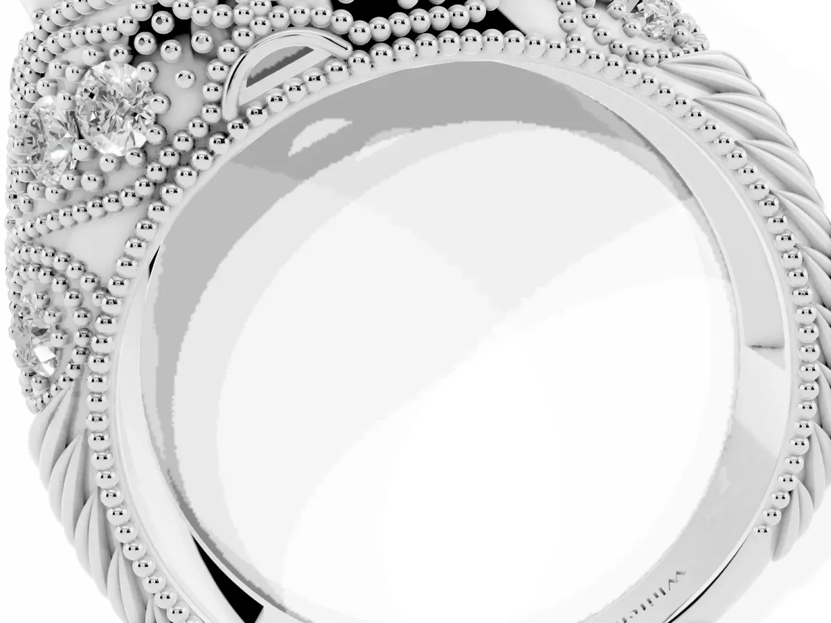 Bezel Set Round Cut Diamond Milgrain Band Ring Platinum