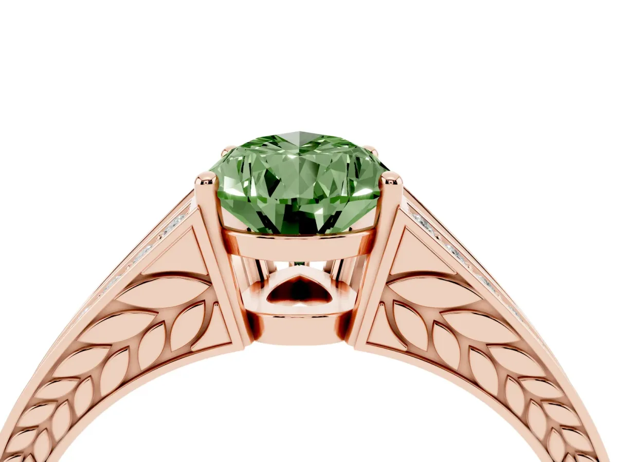 Fancy Green Pear Cut Diamond Split Shank Ring with Pavé Band and Four-Prong Setting Rose gold