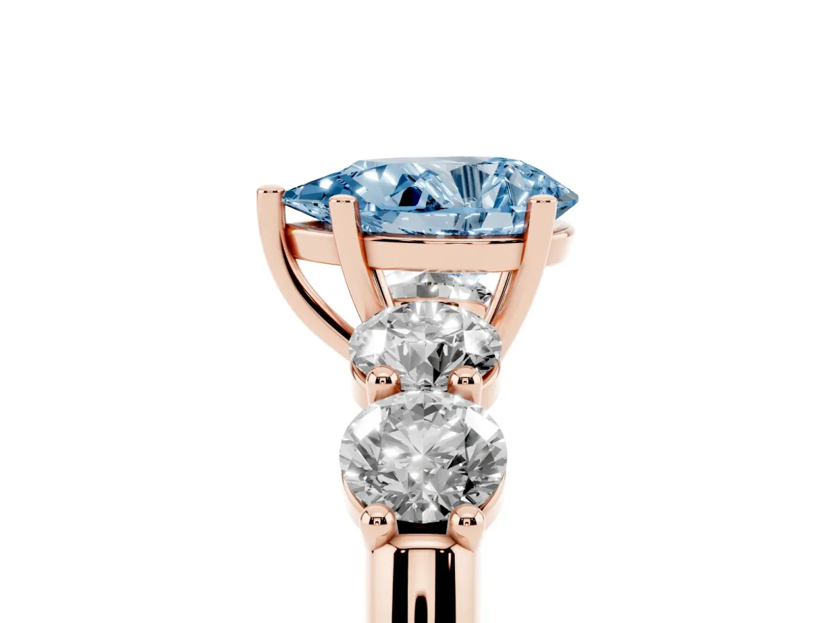 Fancy Blue Pear Cut Cut Five-Stone Prong Set Diamond Ring with Classic Band Rose gold