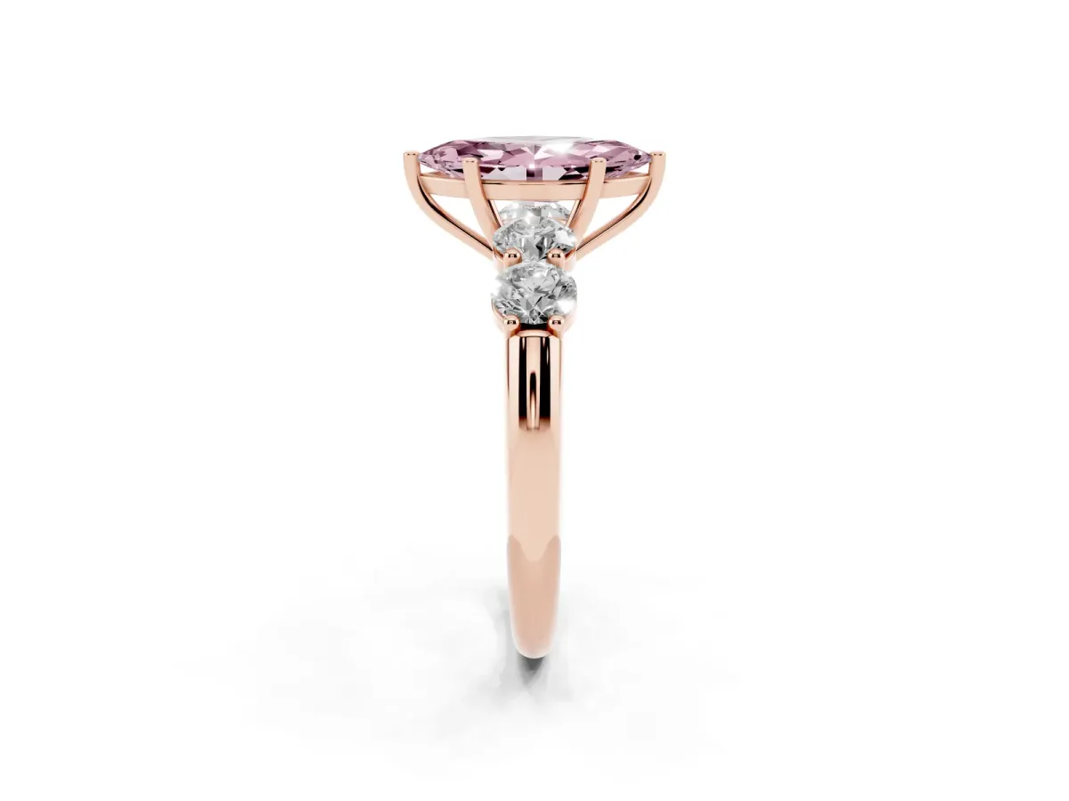 Fancy Pink Marquise Cut Cut Five-Stone Prong Set Diamond Ring with Classic Band Rose gold