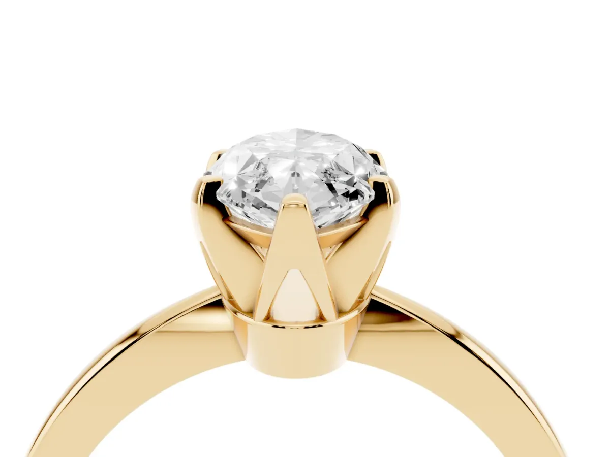 Marquise Cut Solitaire Engagement Ring with Six-Prong Setting and Tapered Band Yellow gold