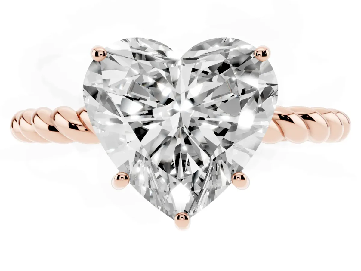 Heart Cut Solitaire Twisted Band 4-Prong Ring Rose gold