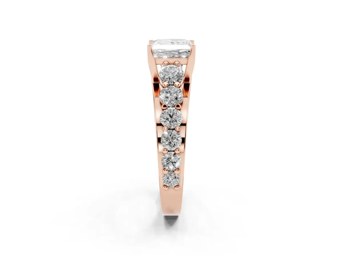 Princess Cut Diamond Engagement Ring with Pavé Band and Four-Prong Setting Rose gold
