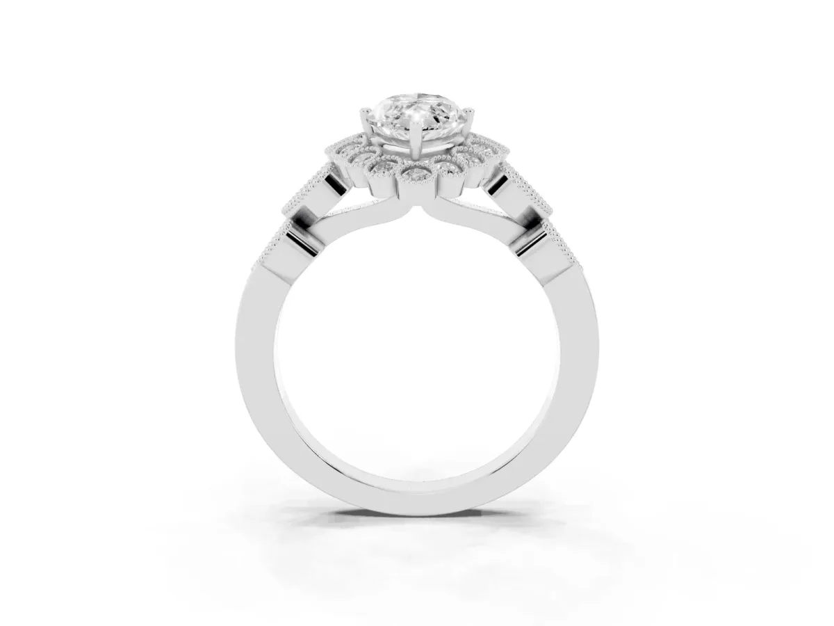 Marquise Cut Brilliant Milgrain Pave Heart Band Solitaire Ring Platinum