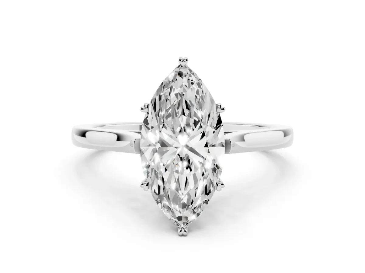 Marquise Cut Solitaire Heart Prong Engagement Ring with Tapered Band White gold