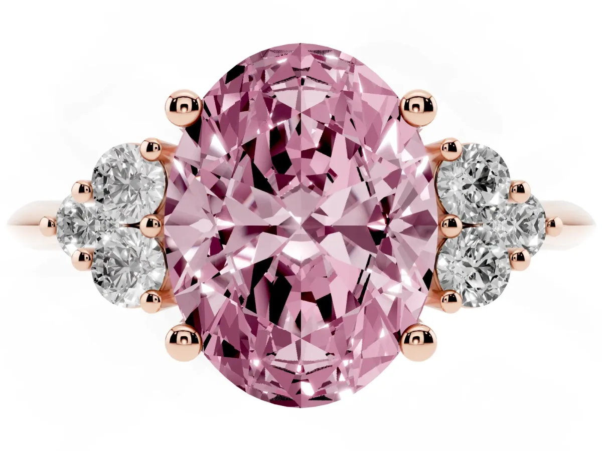 Fancy Pink Oval Cut Cut Diamond Cluster Ring with Solitaire Band and Four-Prong Setting Rose gold