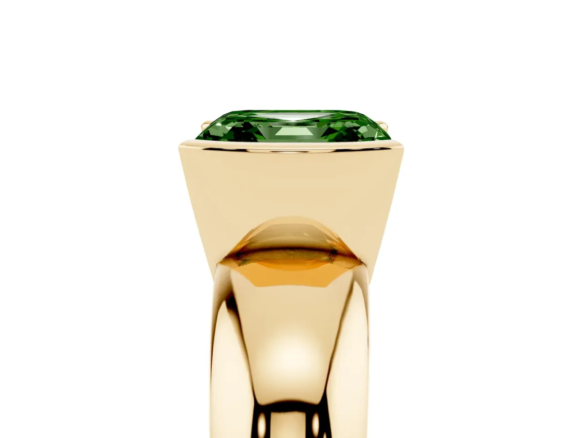 Fancy Green Asscher Cut Solitaire Tension Set Diamond Ring with Wide Band Yellow gold