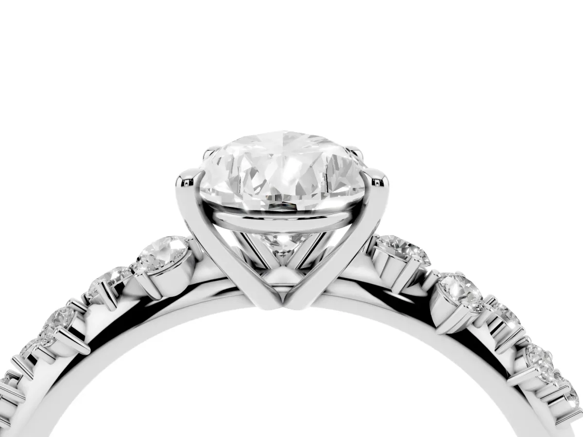 Pear Cut Diamond Cluster Side Stone Solitaire Ring with Prong Setting Silver