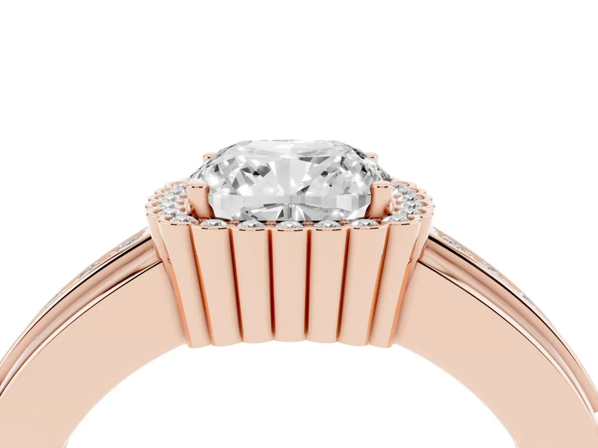 Cushion Cut Cut Halo Pave Band Four-Prong Ring Rose gold