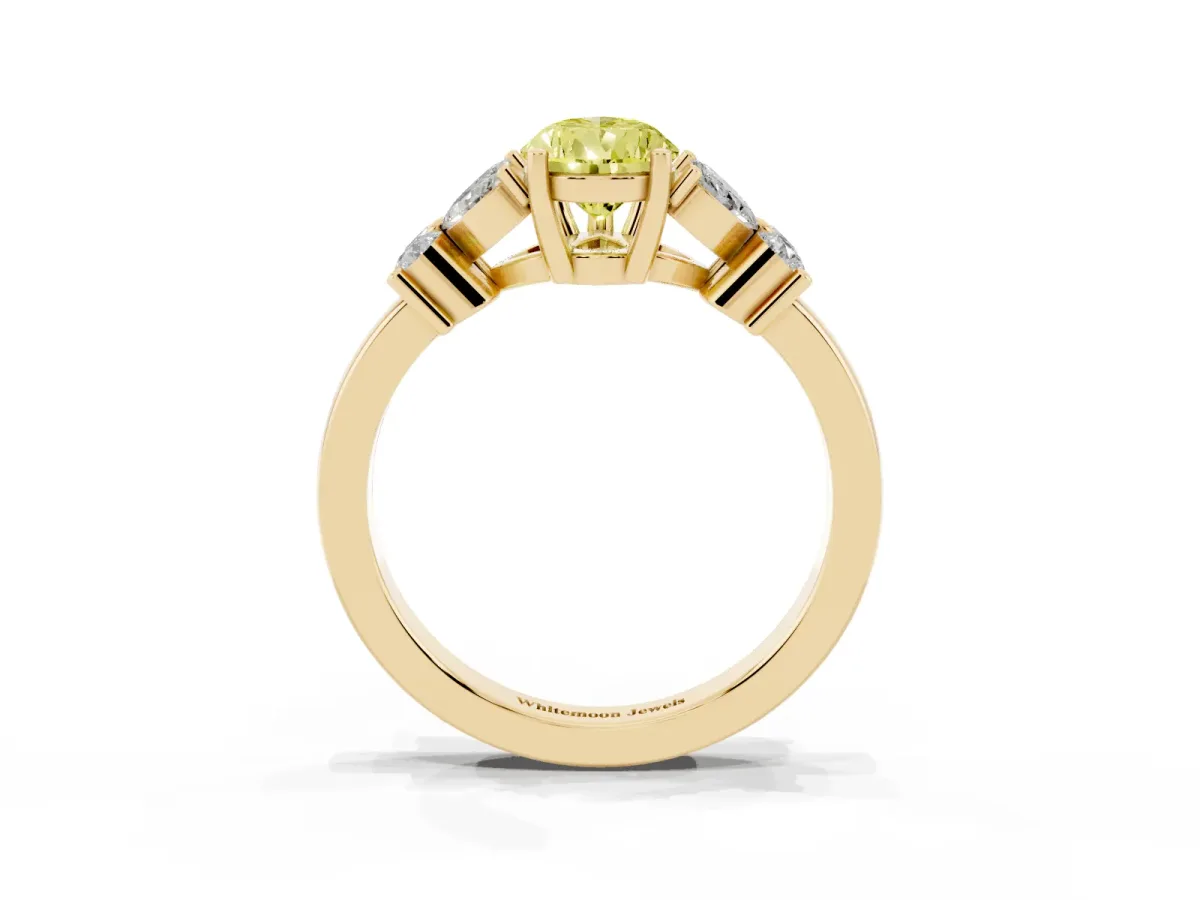 Fancy Yellow Pear Cut Diamond Floral Cluster Ring with Solitaire Band and Prong Setting Yellow gold