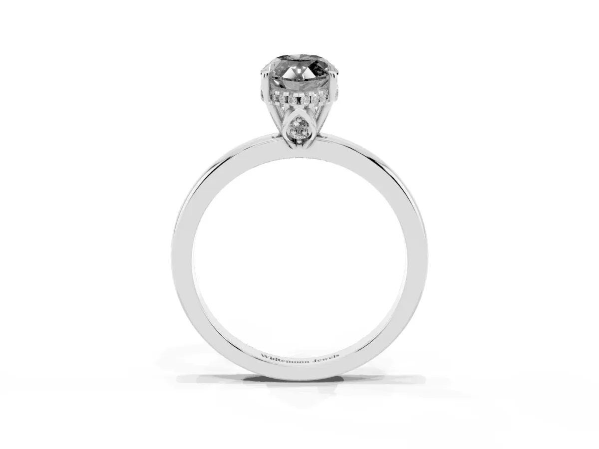 Fancy Black Marquise Cut Solitaire Diamond Ring with Prong Setting and Plain Band White gold