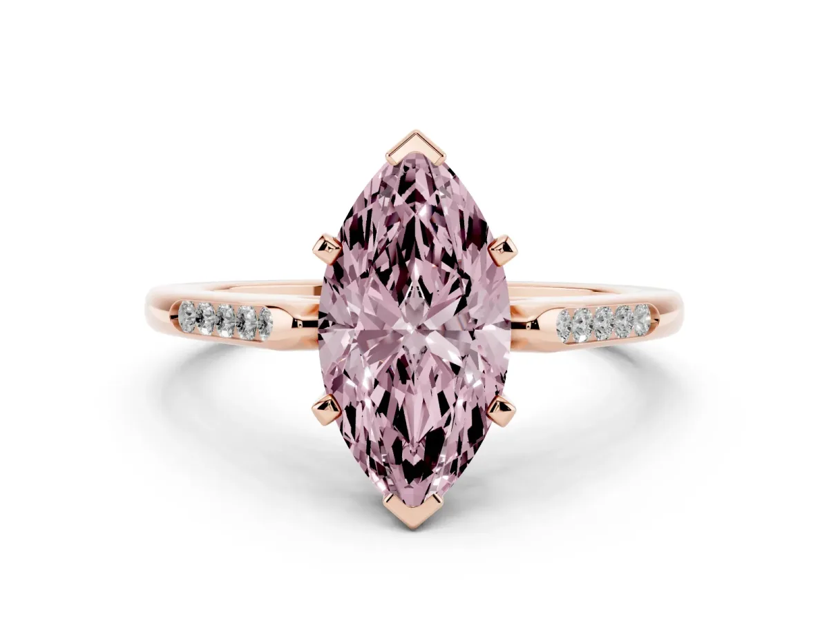 Fancy Pink Marquise Cut Diamond Solitaire Ring with Channel Set Round Band and Prong Setting Rose gold