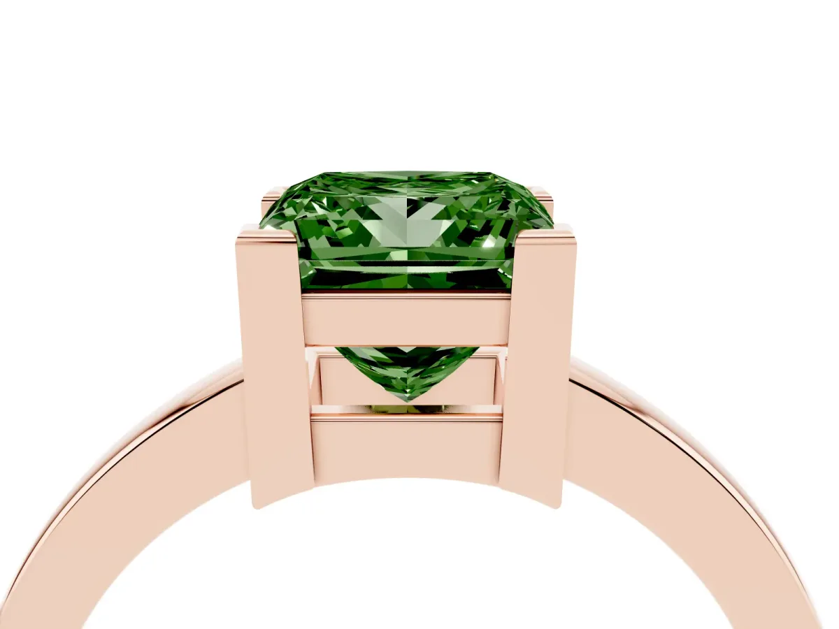 Fancy Green Princess Cut Cut Solitaire Ring with Four-Prong Setting and Classic Band Rose gold