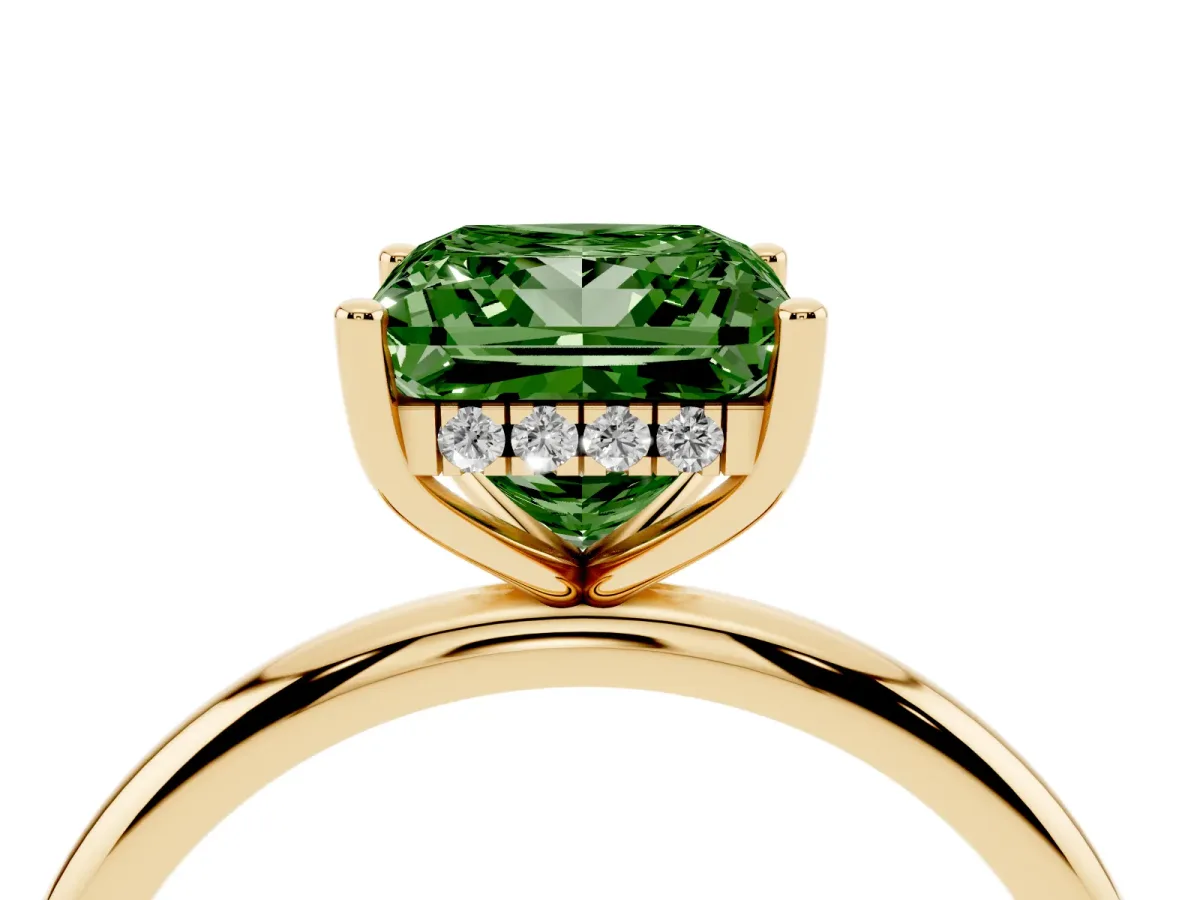 Fancy Green Princess Cut Cut Solitaire Engagement Ring with Four-Prong Setting and Classic Band Yellow gold