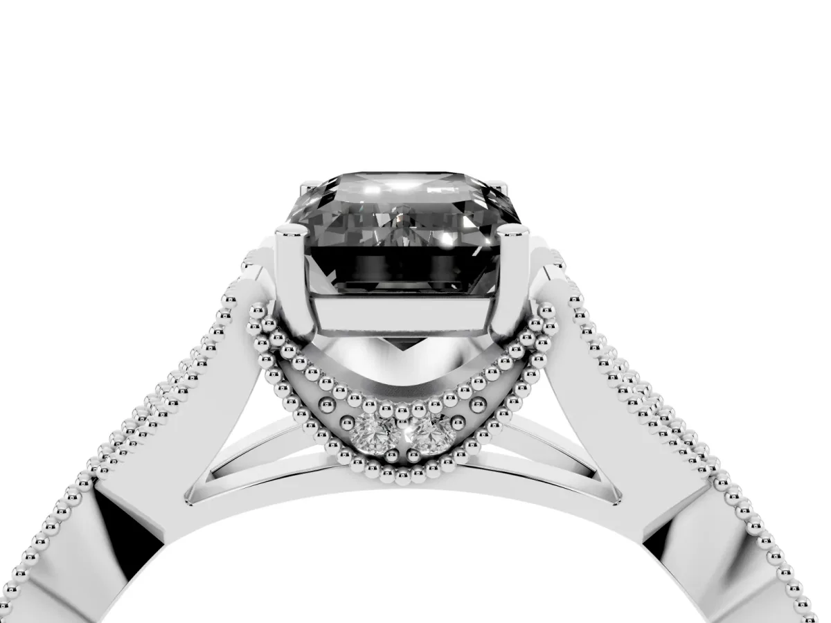 Fancy Black Emerald Cut Cut Diamond Twisted Band with Milgrain Pave Setting and Four-Prong Setting Silver