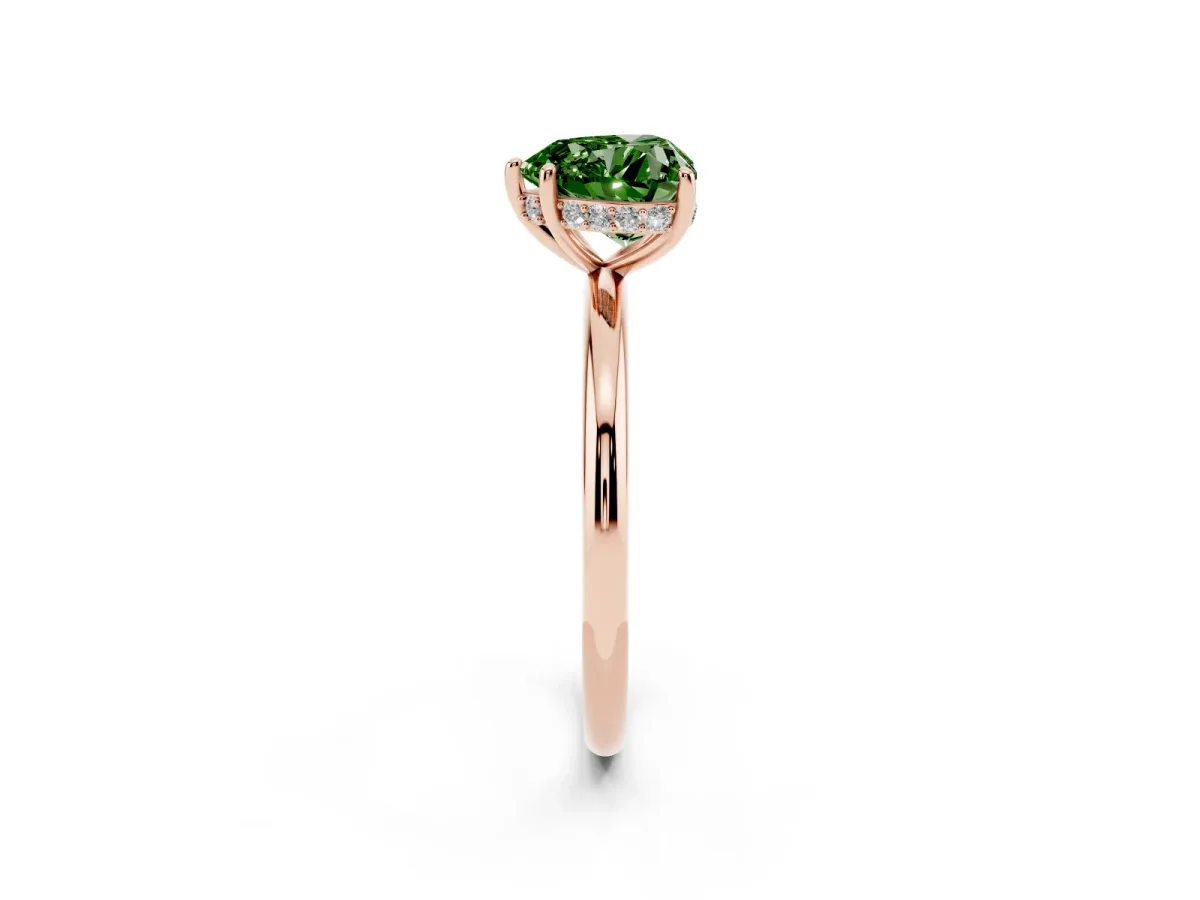 Fancy Green Heart Cut Solitaire Diamond Ring with a Classic Band and Four-Prong Setting Rose gold