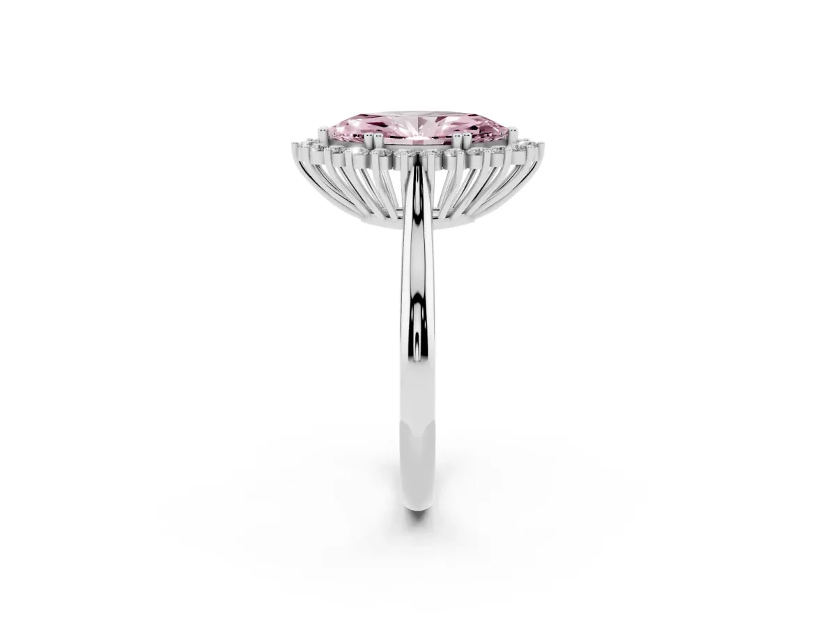 Fancy Pink Marquise Cut Cut Diamond Halo Ring with Solitaire Band and Prong Setting Platinum