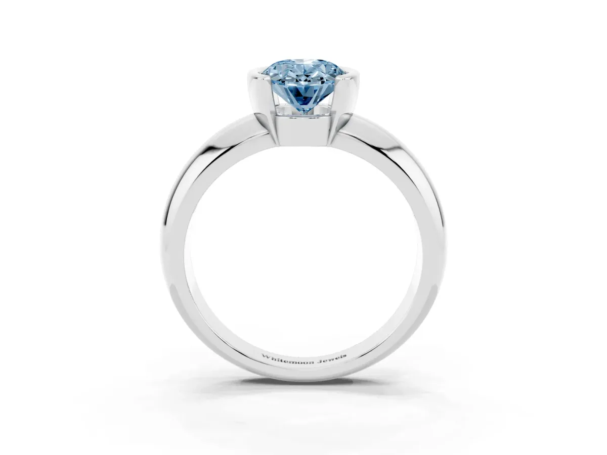 Fancy Blue Oval Cut Solitaire Tension Set Diamond Ring with Wide Band Silver