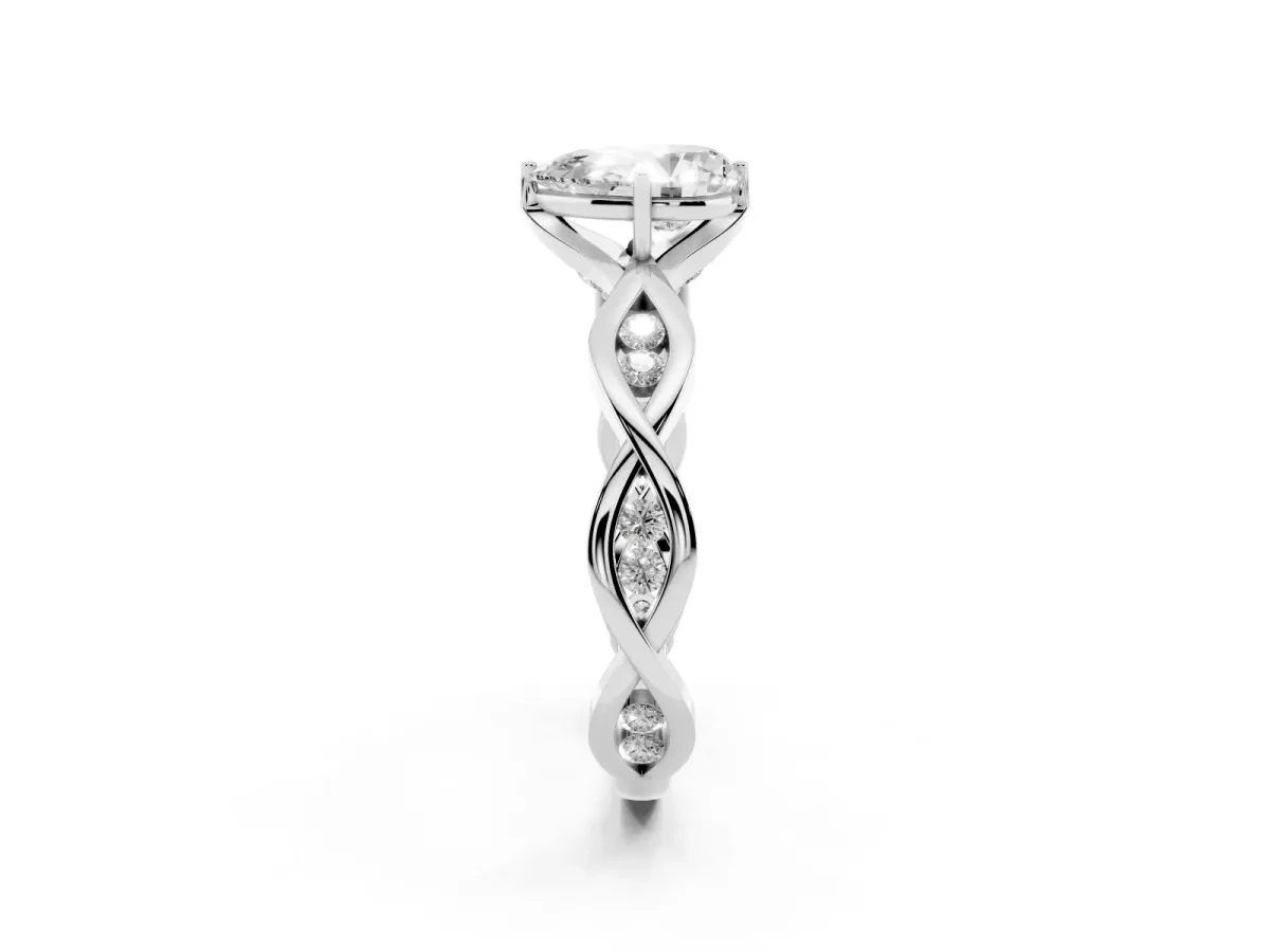 Pear Cut Solitaire Twist Band with Leaf Prong Setting White gold
