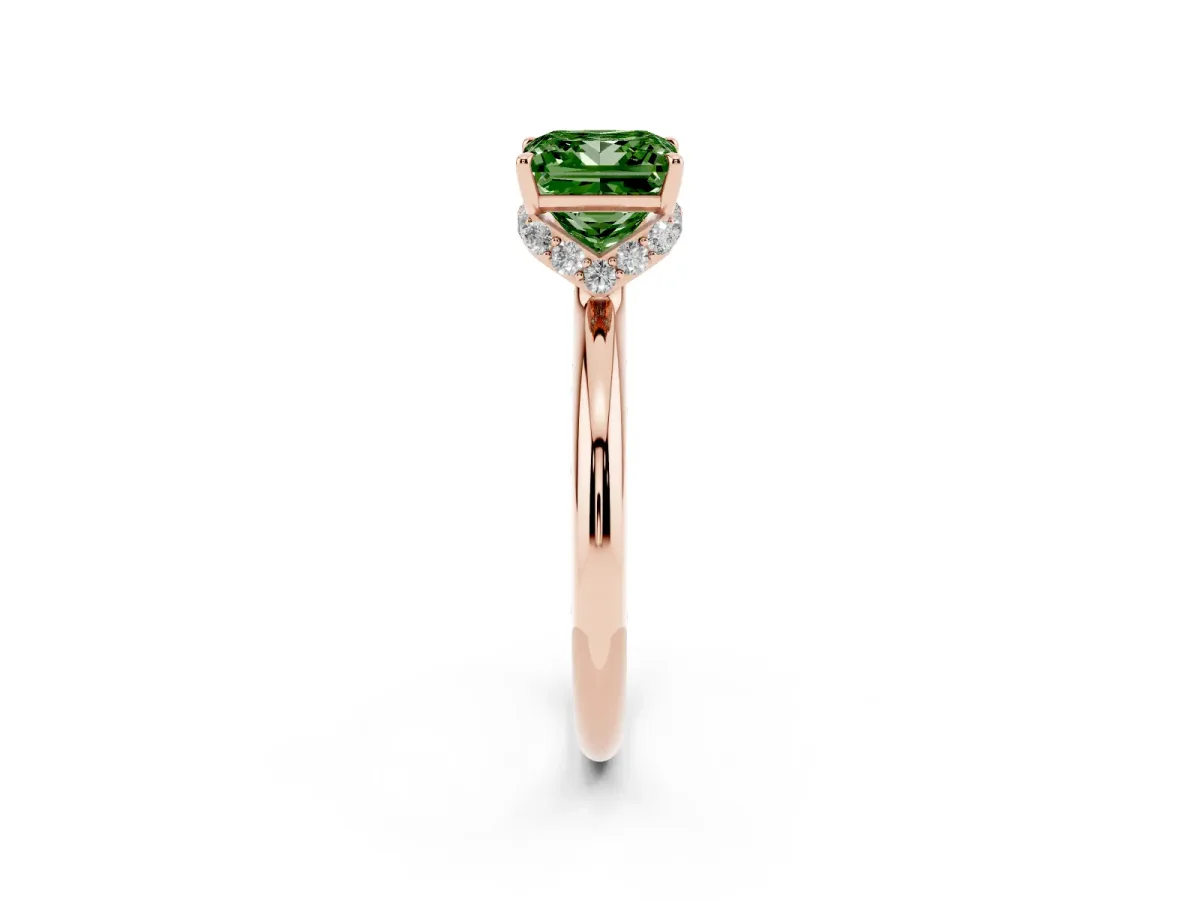 Fancy Green Princess Cut Brilliant Solitaire Engagement Ring with Six-Prong Setting and Classic Band Rose gold