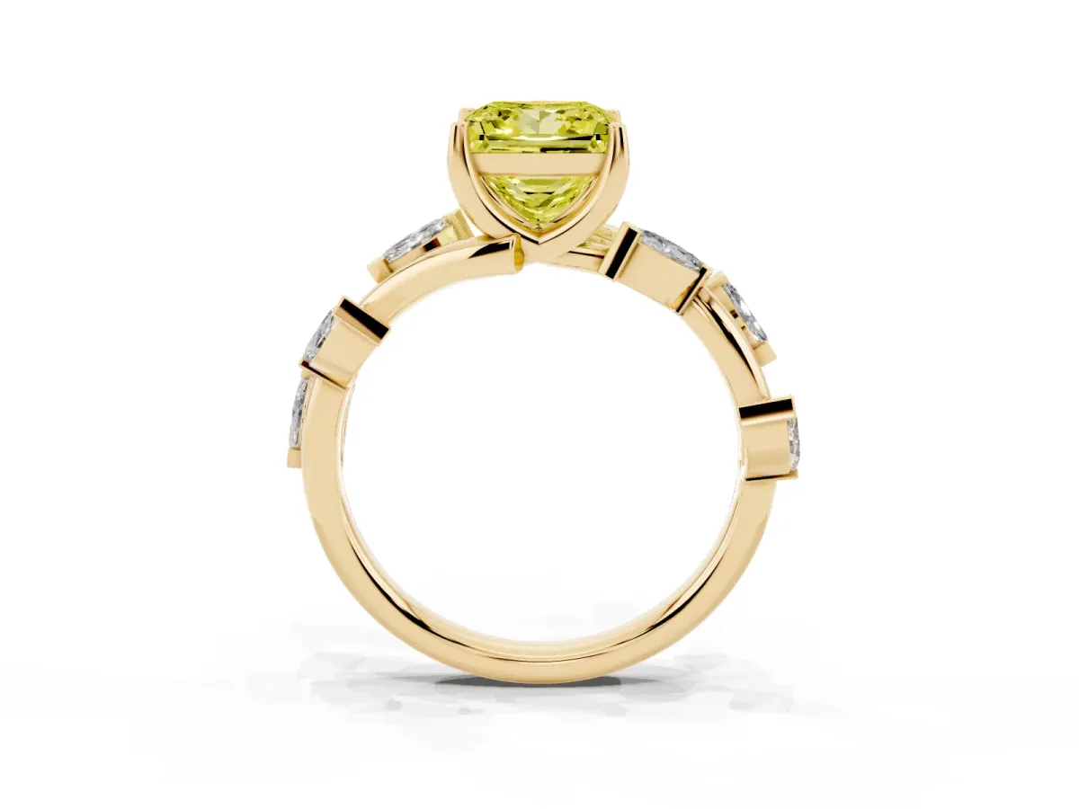 Fancy Yellow Princess Cut Solitaire Twisted Band Marquise Accent Prong Setting Ring Yellow gold