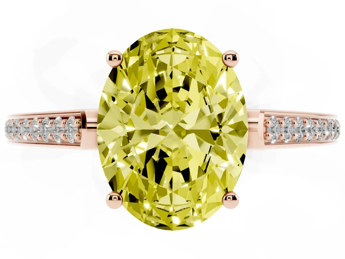 Fancy Yellow Oval Cut Cut Cathedral Pave Diamond Engagement Ring with Six-Prong Setting Rose gold