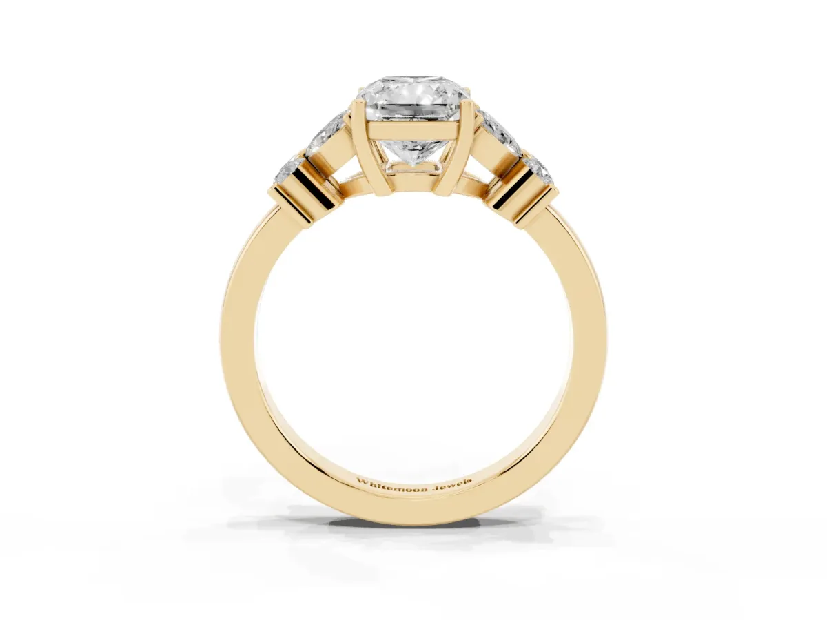 Radiant Cut Diamond Floral Cluster Ring with Solitaire Band and Prong Setting Yellow gold