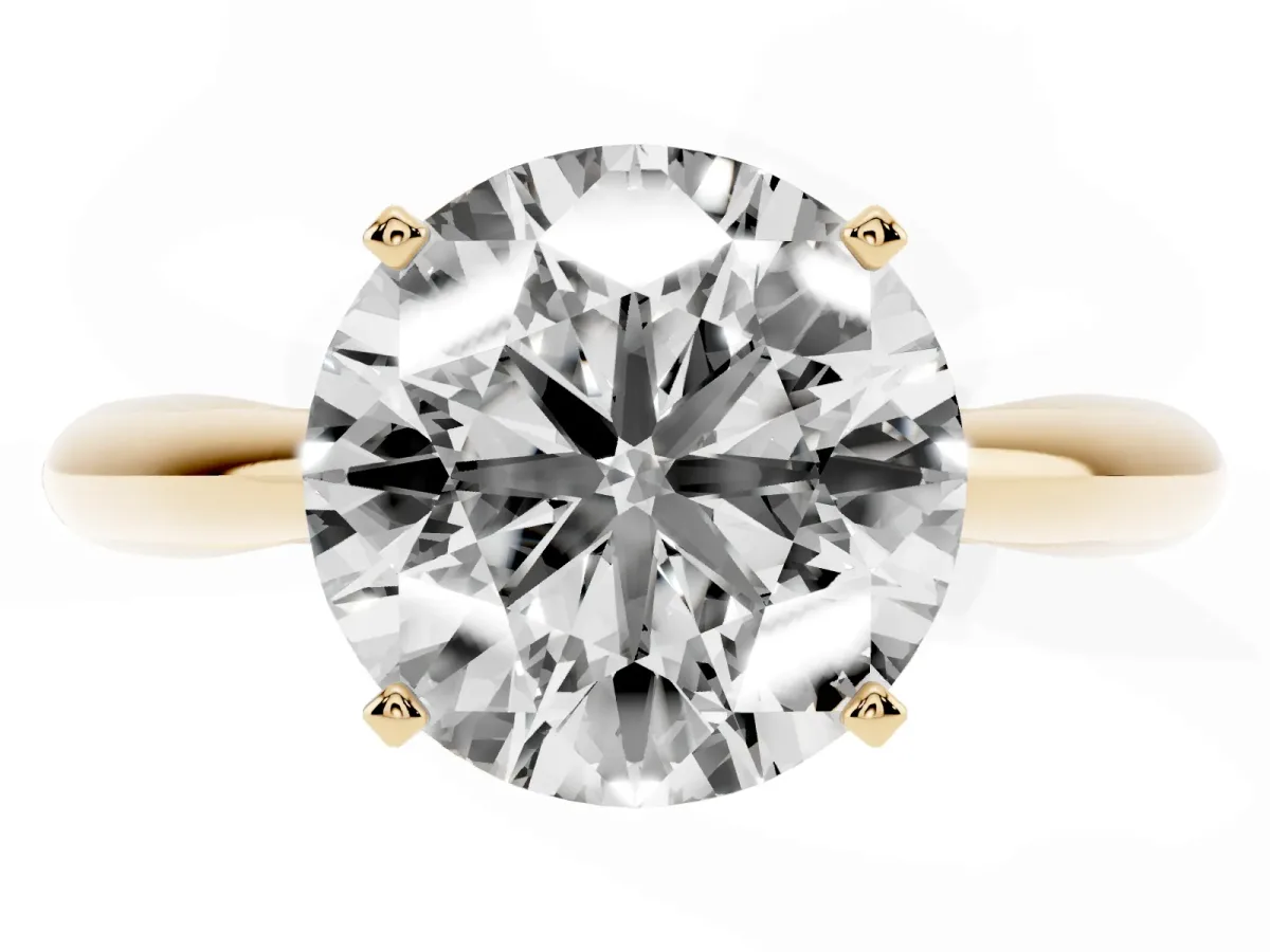 Round Cut Diamond Solitaire Engagement Ring with Cathedral Setting and Four-Prong Mount Yellow gold