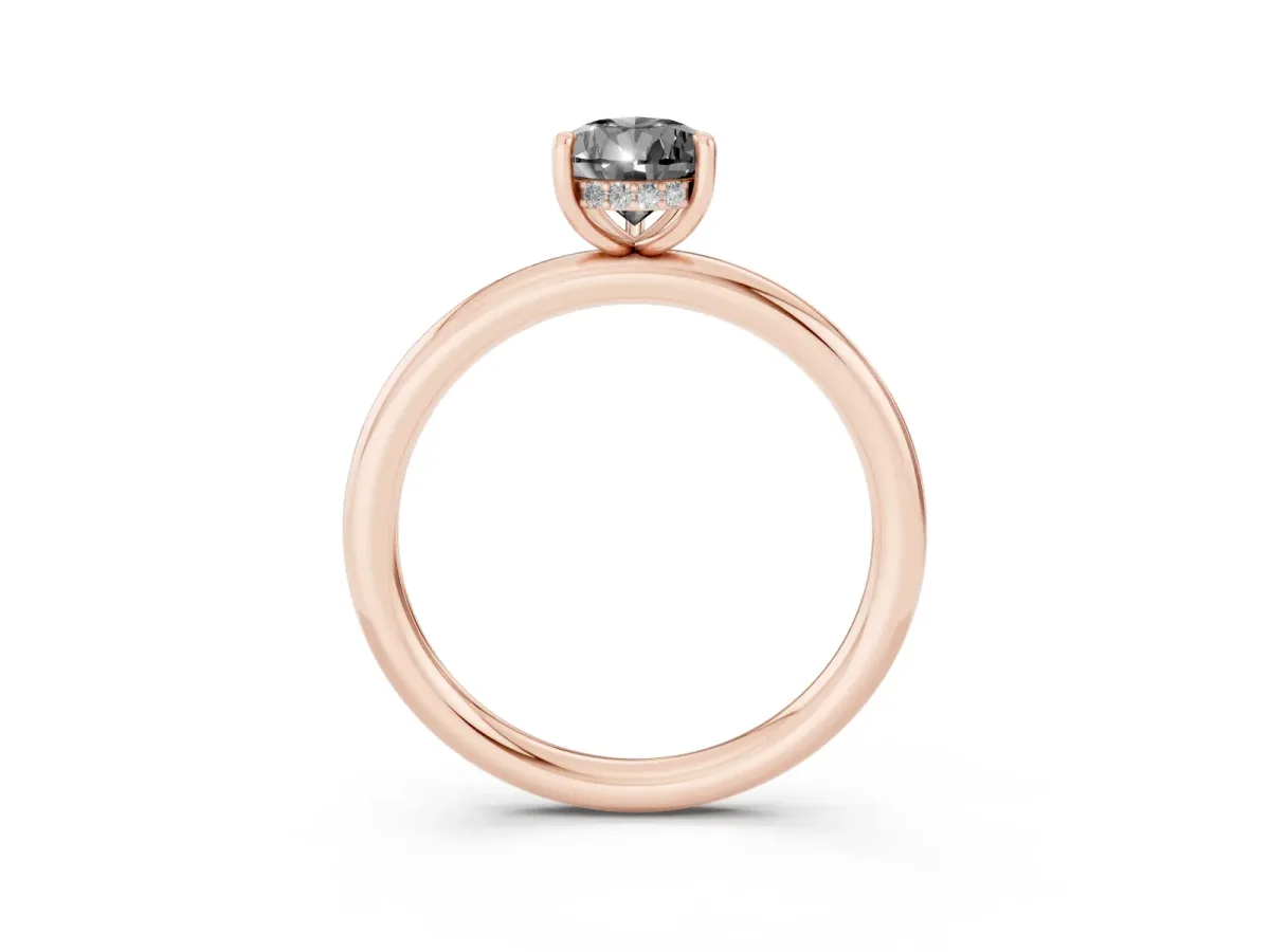 Fancy Black Pear Cut Diamond Solitaire Ring with Thin Band and Four-Prong Setting Rose gold