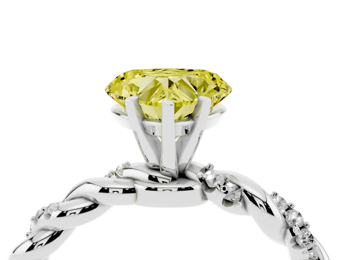 Fancy Yellow Heart Cut Diamond Solitaire Ring with Twisted Band and Pavé Accents Platinum