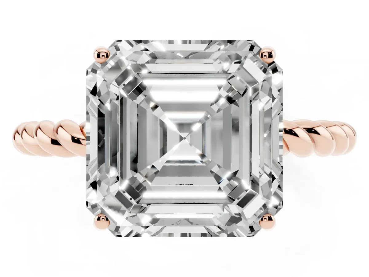 Asscher Cut Solitaire Twist Band Ring with Four-Prong Setting Rose gold